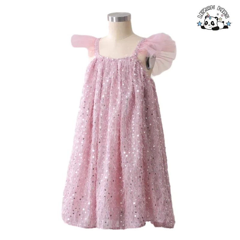 LEZONKIDS - Customizable Toddler Baby Girl Dress Ruffle Sleeve Kids Sequin Elegant Party Dresses for 2-14 Years